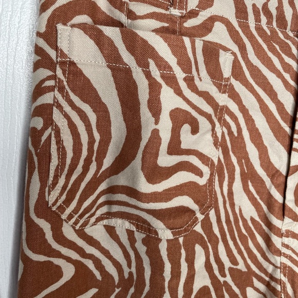 Maeve Colette Wide Leg Linen Blend Hi Rise Pants Zebra Swirl Brown Cream 31 - Picture 6 of 15